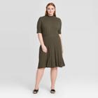 Women's Plus Size Elbow Sleeve Crewneck Flat Rib Sweater Dress - Who What Wear Green 1x, Women's,