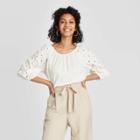 Women's Long Sleeve Eyelet Peasant Top - A New Day Cream Xs, Women's, Ivory