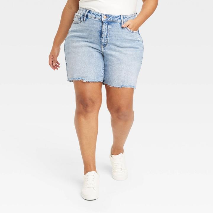 Women's High-waisted Bermuda Jean Shorts - Ava & Viv Medium Wash 16,