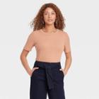 Women's Short Sleeve Rib T-shirt - A New Day Light Brown