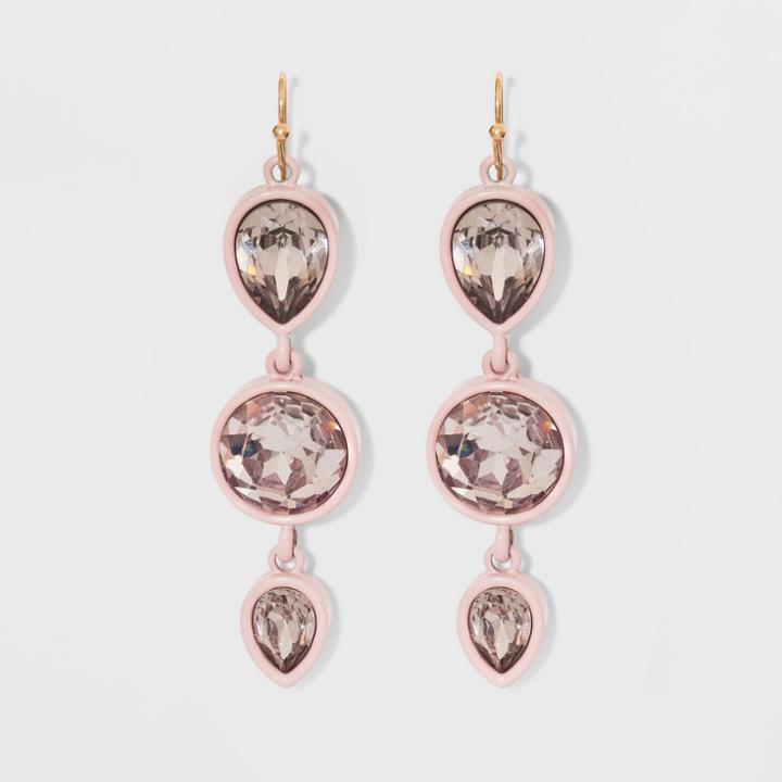 Linear Drop Round And Teardrop Resin Stone Earrings - A New Day Pink