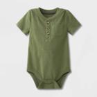Baby Boys' Henley Jersey Pocket Short Sleeve Bodysuit - Cat & Jack Olive Green/gray Newborn