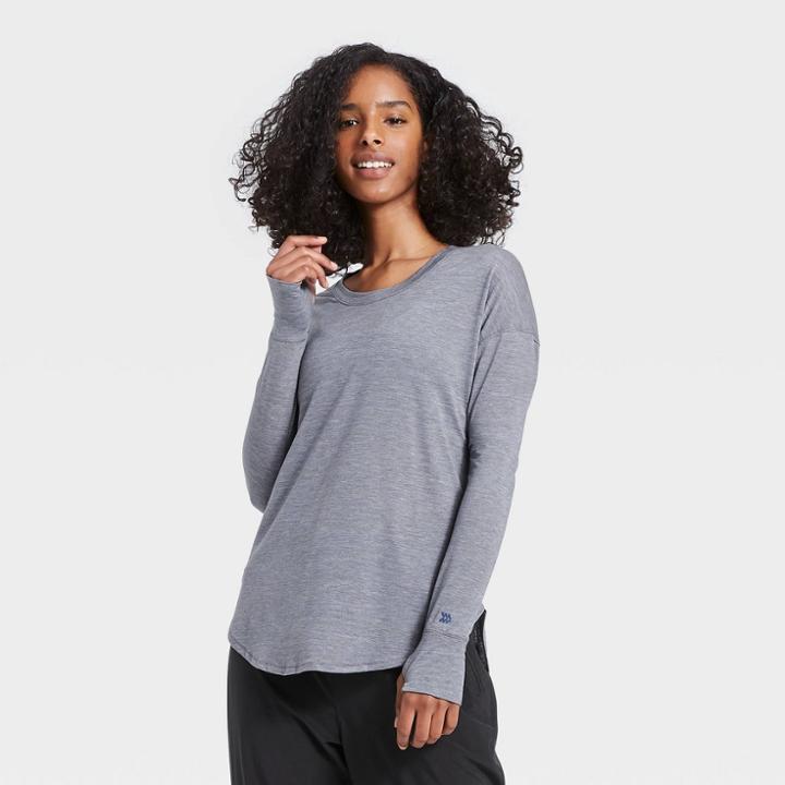 Women's Drop Shoulder Long Sleeve T-shirt - All In Motion Heather Blue