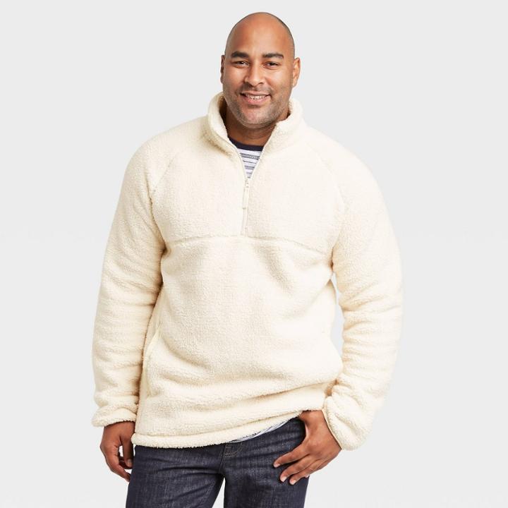Men's Tall 1/4 Zip Sherpa Jacket - Goodfellow & Co White