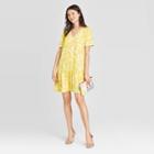 Women's Floral Print Short Sleeve Ruffle Hem Dress - A New Day Yellow Xs, Women's,