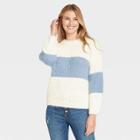 Women's Crewneck Colorblock Pullover Sweater - Knox Rose Blue/white