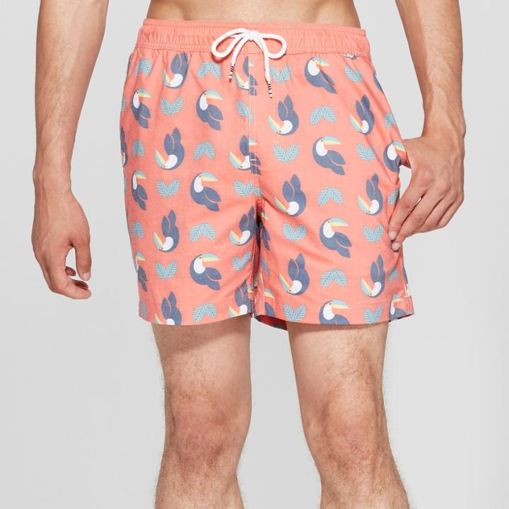 Target Trinity Collective Men's Bird Print 6 Sazoo Vintage Waist Board Shorts - Red