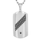 Crucible Men's Stainless Steel Cable Design And Cubic Zirconia Dog Tag Necklace - Black,