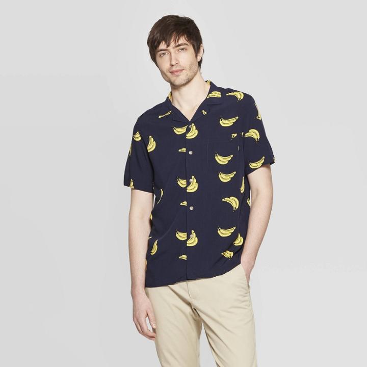 Men's Printed Short Sleeve Button-down Shirt - Goodfellow & Co Xavier Navy