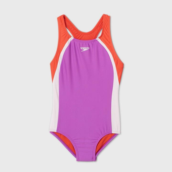 Speedo Girls' Splice One Piece Swimsuit - Pink/purple