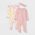 Baby Girls' 2pk Giraffe Sleep N' Play With Headwrap - Cloud Island Light Pink Newborn