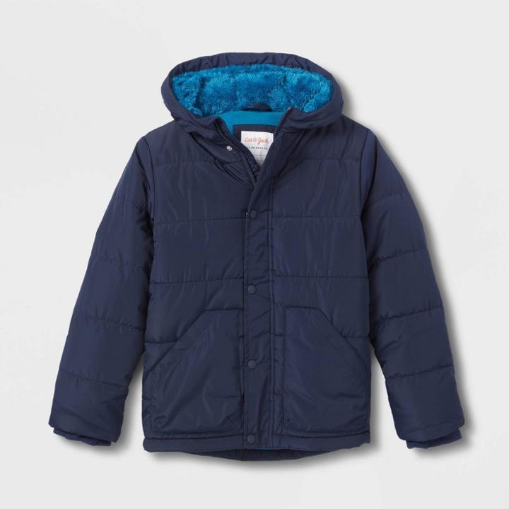 Boys' Heavyweight Long Sleeve Solid Puffer Jacket - Cat & Jack Navy