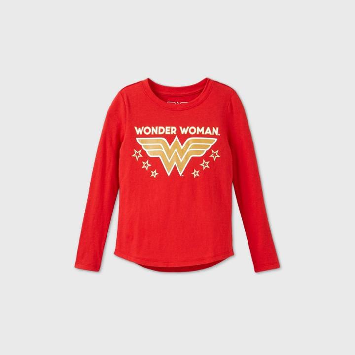 Girls' Dc Comics Wonder Woman Long Sleeve Graphic T-shirt - Red