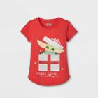 Girls' Star Wars Santa Baby Yoda Short Sleeve Graphic T-shirt - Red