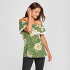 Women's Floral Print Short Sleeve Off The Shoulder Blouse - Lux Ii - Green