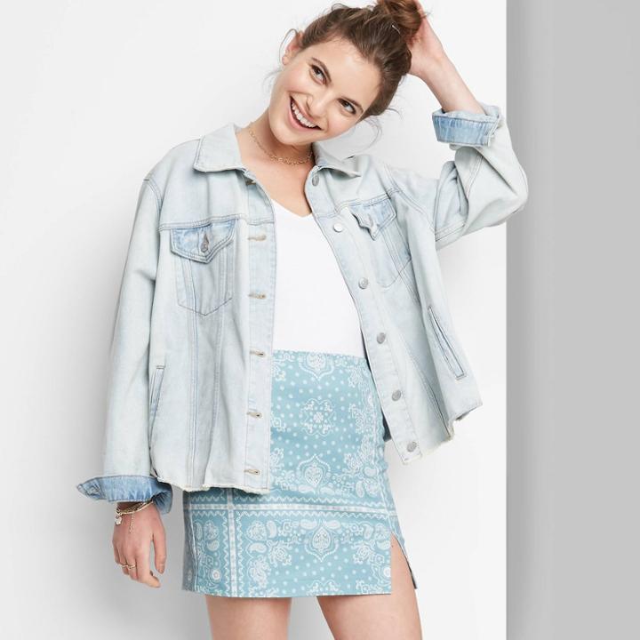Women's Notch Front A-line Mini Skirt - Wild Fable Blue Paisley