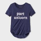 Grayson Social Girls' Part Unicorn Graphic Short Sleeve T-shirt - Blue