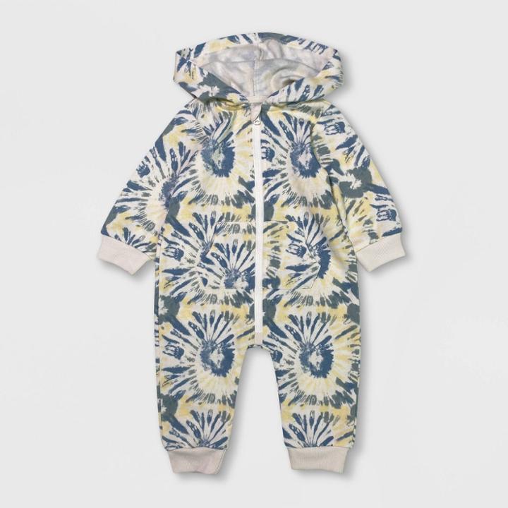 Grayson Mini Baby Boys' Tie-dye Hooded Romper - Blue Newborn
