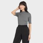 Women's Elbow Sleeve Mock Turtleneck T-shirt - A New Day Gray