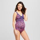 Maternity Banded Halter One Piece Swimsuit - Sea Angel - Wine/navy Paisley Xxl, Women's, Red