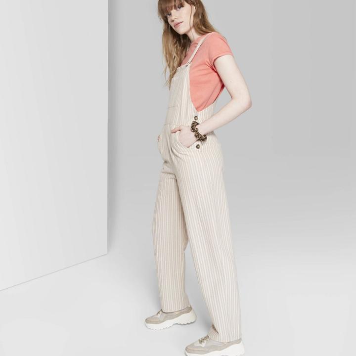 Women's Striped Strappy Square Neck Overall - Wild Fable Beige