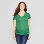 Maternity Short Sleeve Shirred V-neck T-shirt - Isabel Maternity By Ingrid & Isabel True Green