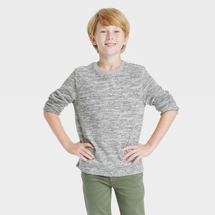 Boys' Long Sleeve Cozy Soft Knit Crew Neck T-shirt - Cat & Jack Heather Gray