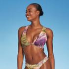 Women's Tall Triangle Ring Detail Bikini Top - Shade & Shore Acai Purple Palm Print D/dd Cup