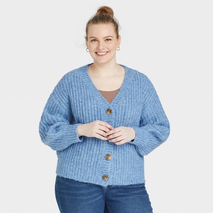 Women's Plus Size Button-down Cardigan - Ava & Viv Blue X