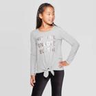 Girls' Long Sleeve Tie Front T-shirt - Art Class Gray S, Girl's,