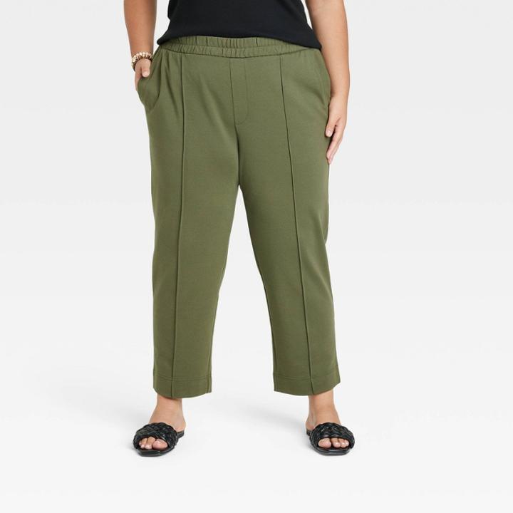 Women's Plus Size High-rise Slim Straight Fit Ankle Pull-on Pants - A New Day Green