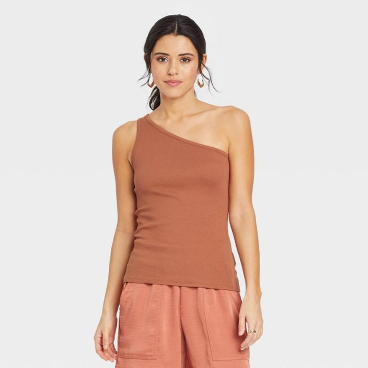 Women's Slim Fit One Shoulder Tank Top - A New Day Light Brown