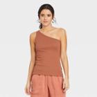 Women's Slim Fit One Shoulder Tank Top - A New Day Light Brown