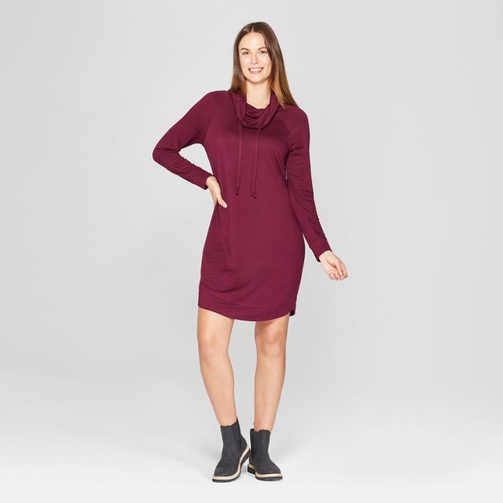 Women's Cowl Neck Super Soft Shift Dress - Spenser Jeremy - Burgundy