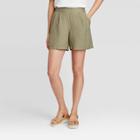 Women's Mid-rise Linen Pull-on Shorts - A New Day Green