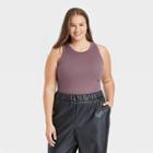 Women's Plus Size Ribbed Crewneck Tank Bodysuit - A New Day Purple