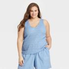 Women's Plus Size Textured Tank Top - A New Day Blue