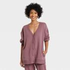 Women's All Day Fleece Button-front Cardigan - A New Day Brown