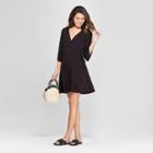 Women's 3/4 Sleeve Wrap Dress - Xhilaration Black