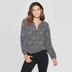 Women's Floral Print 3/4 Sleeve Crewneck Button Front Peasant Top - Universal Thread Black