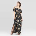 Women's Floral Print Short Sleeve Smocked Top Maxi Dress - Xhilaration Black