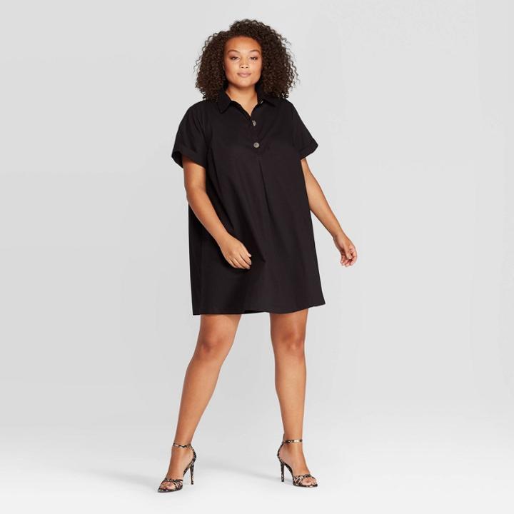 Women's Plus Size Short Sleeve Collared Mini Shirtdress - Who What Wear Jet Black 3x, Women's,