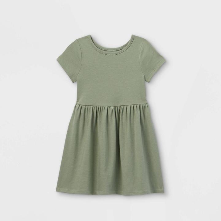 Toddler Girls' Solid Knit Short Sleeve Dress - Cat & Jack Olive