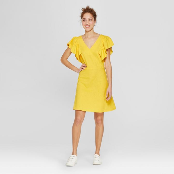 Women's Ruffle Sleeve Shift Dress - A New Day Yellow