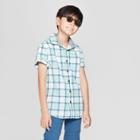 Boys' Woven Plaid Short Sleeve Button-down Shirt - Cat & Jack Green/gray