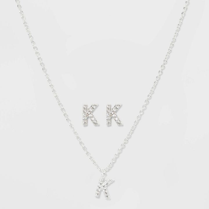 Initial K Crystal Jewelry Set - A New Day Silver, Women's