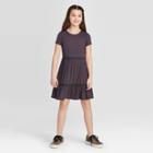 Girls' Knit Crochet Tiered Dress - Art Class Gray