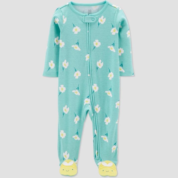 Baby Girls' Floral Bee Footed Pajamas - Just One You Made By Carter's Blue Newborn