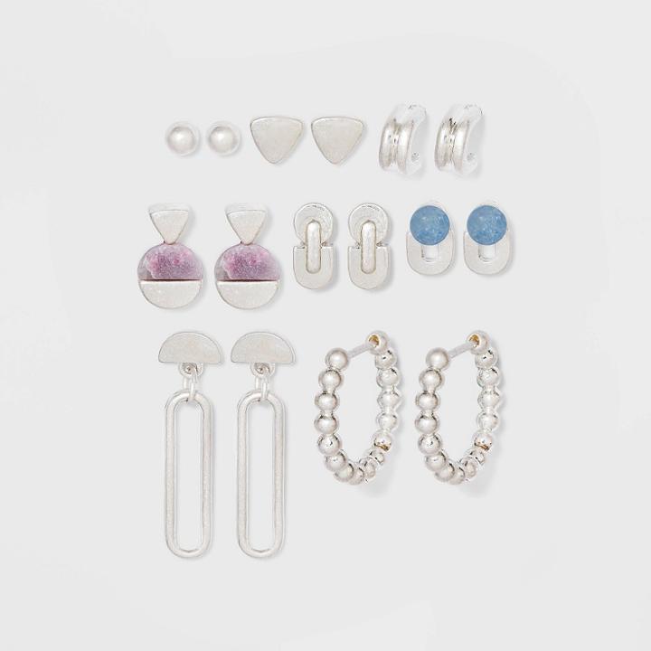 Semi-precious Blue Aventurine And Lilac Lepidolite Earring Set 8pc - Universal Thread