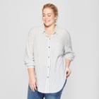 Women's Plus Size Striped Long Sleeve Shirt - Universal Thread White/blue